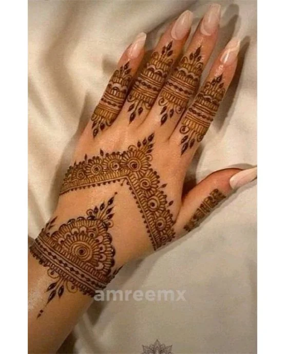 Classic Wrap On Band Back Hand Mehndi Design Classic Wrap On Band Back Hand Mehndi Design